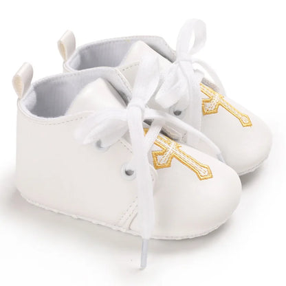 Newborn Baby White Baptism Shoes Soft Anti-slip Toddler Boy Girl Christening Golden Church