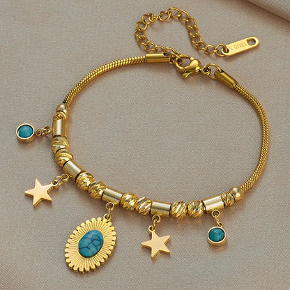 DIEYURO 316 Stainless Steel Butterfly Lightning Green Stone Charm Bracelet For Women