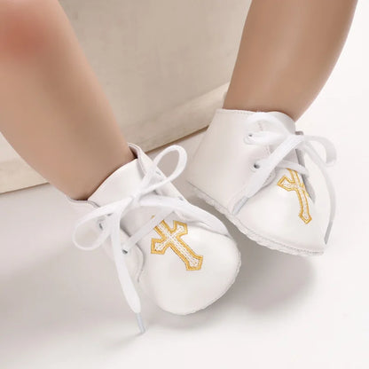 Newborn Baby White Baptism Shoes Soft Anti-slip Toddler Boy Girl Christening Golden Church