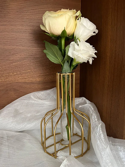 2025 Modern Acrylic & Metal Vase - Minimalist Geometric Flower Holder, Gold/White Hollow