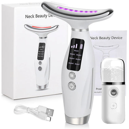 Neck Face Beauty Device EMS Micro-current 7 Color Facial Massager Reduce Double Chin Skin