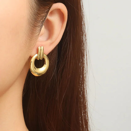 CARLIDANA Stainless Steel Chunky Texture Hoop Earrings Jewelry for Women Gold Plated