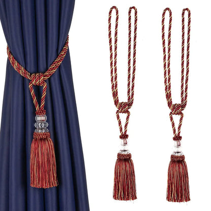 2Pcs Curtain Tieback Tassel Crystal Beaded Hanging Rope Tie Home Decor Gold Curtains Cord Holder