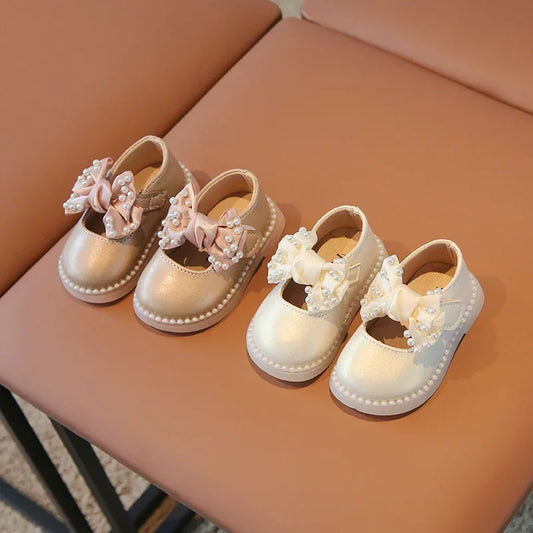 Baby Girls Big Bow Shoes Low Heel Flower Wedding Party Dress Shoes Princess Shoes