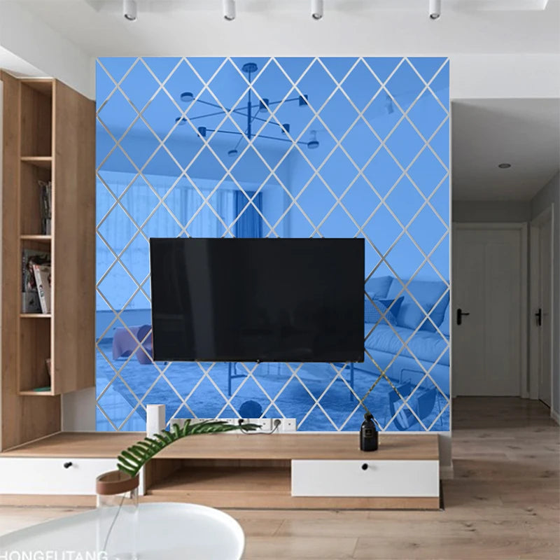 10/17/32/58pcs 3D Mirror Stickers Acrylic Triangles Self-adhesive Diamonds DIY Wall Mirror Stickers