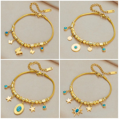 DIEYURO 316 Stainless Steel Butterfly Lightning Green Stone Charm Bracelet For Women