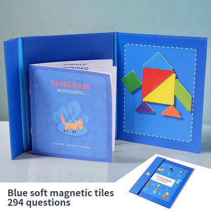 Wooden Jigsaw Magnetic Tangram Puzzle Book Educational Toys For Children Baby Kid Portable Montessori Learning Intelligence