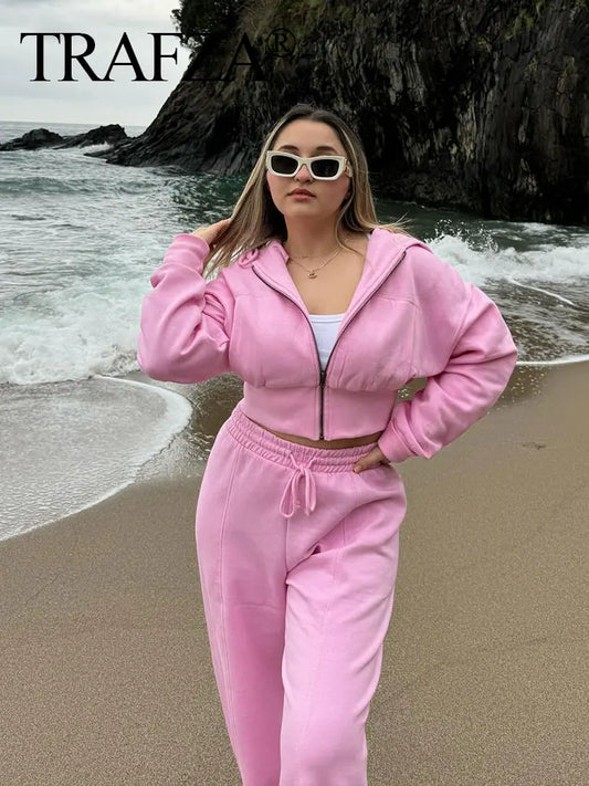 Women Pink Hooded Sweatshirt
