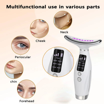 Neck Face Beauty Device EMS Micro-current 7 Color Facial Massager Reduce Double Chin Skin