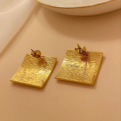 CARLIDANA Stainless Steel Chunky Texture Hoop Earrings Jewelry for Women Gold Plated