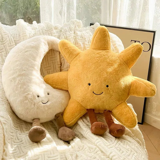 High Quality Smile Face Moon Yellow Sun Plushie Cushion Stuffed Cute Weather Plush Toy