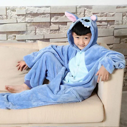 Stitch Pajamas Children Cartoon Plush Kigurumi Onesies Winter Warm Clothes for Boys Girls