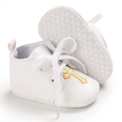 Newborn Baby White Baptism Shoes Soft Anti-slip Toddler Boy Girl Christening Golden Church