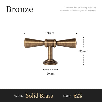 Solid Antique Brass Handle Furniture Handles Single Hole Pendant Drawer Knob T-Bar Kitchen Cabinet Pull Customizable
