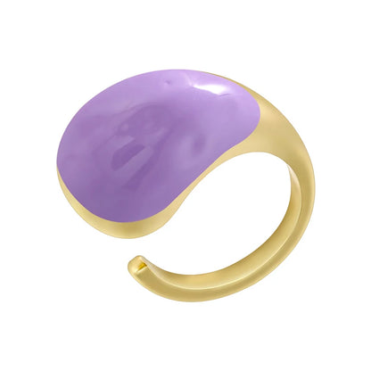 ZHUKOU Enamelled Oil Drop Brass Large Head Teardrop Opening Adjustable Unisex Ring