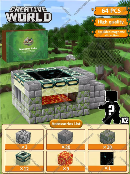 Magnetic Building Blocks Mine World Magnet Cube Set for Boy Girl Kid Age 3+ DIY Model