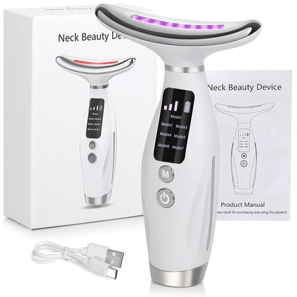 Neck Face Beauty Device EMS Micro-current 7 Color Facial Massager Reduce Double Chin Skin