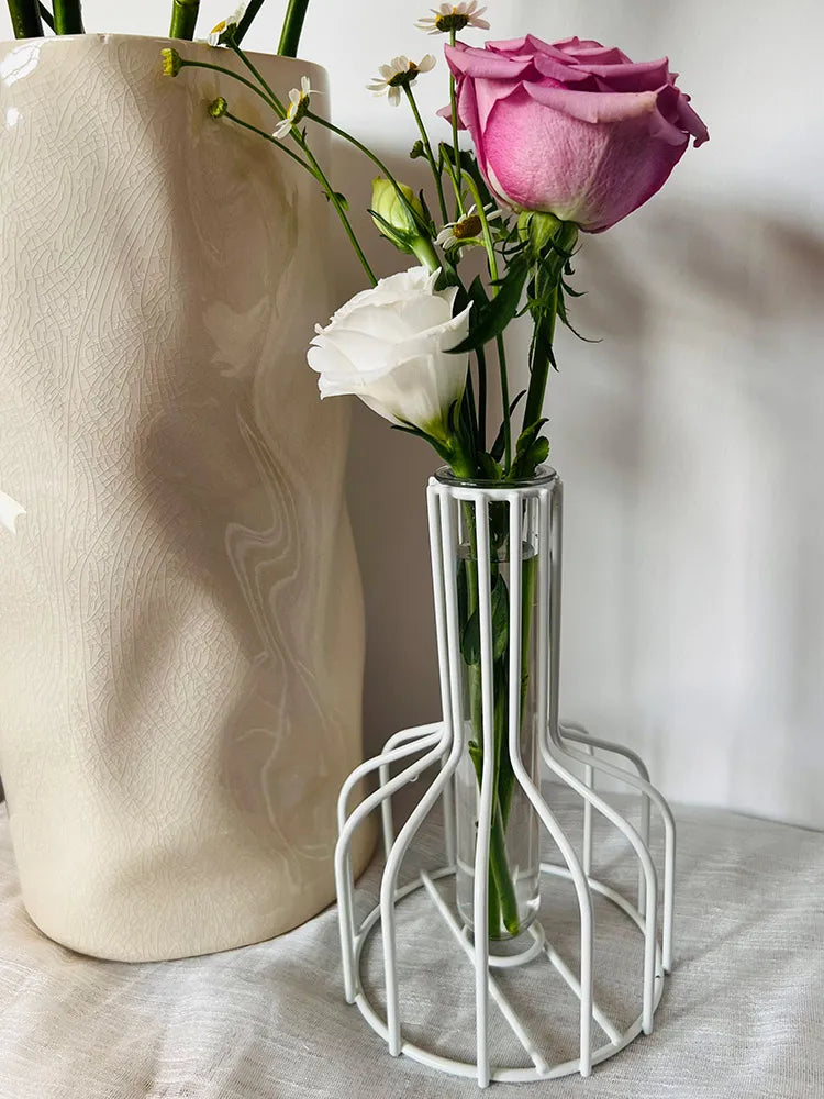 2025 Modern Acrylic & Metal Vase - Minimalist Geometric Flower Holder, Gold/White Hollow