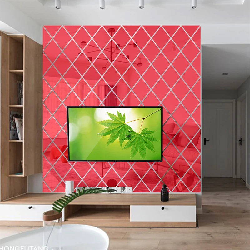 10/17/32/58pcs 3D Mirror Stickers Acrylic Triangles Self-adhesive Diamonds DIY Wall Mirror Stickers
