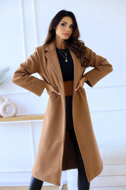 Women's Clothing  Autumn and Winter Simple Double-breasted Long-sleeved Lapel Button Woolen Jacket