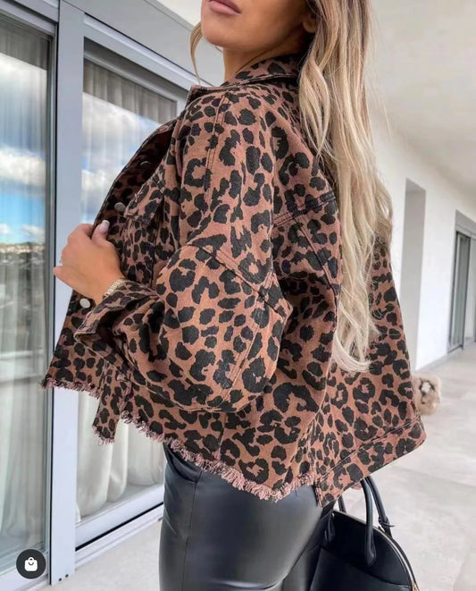 Jacket for Woman 2024 Autumn New Leopard Print Demin Coat Woman Jacket