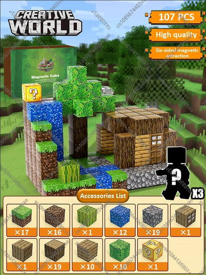 Magnetic Building Blocks Mine World Magnet Cube Set for Boy Girl Kid Age 3+ DIY Model