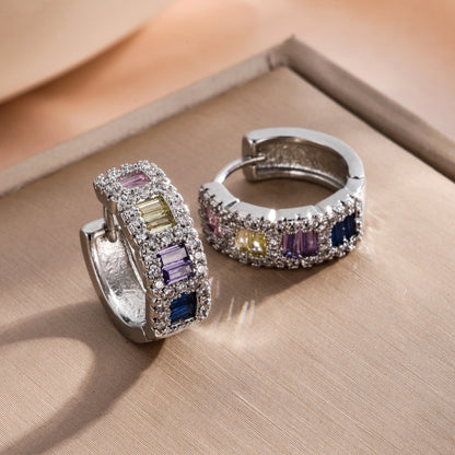 ZAKOL Fashion Hoop Earring Inlaid Shiny Square Crystal Zircon Ear Accessories Party Jewelry for Women