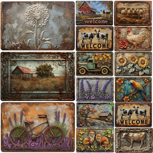 FJ Vintage Metal Tin Signs 2D Flat Printing  Posters  Room Wall Home Farmhouse Decor Room Decoration