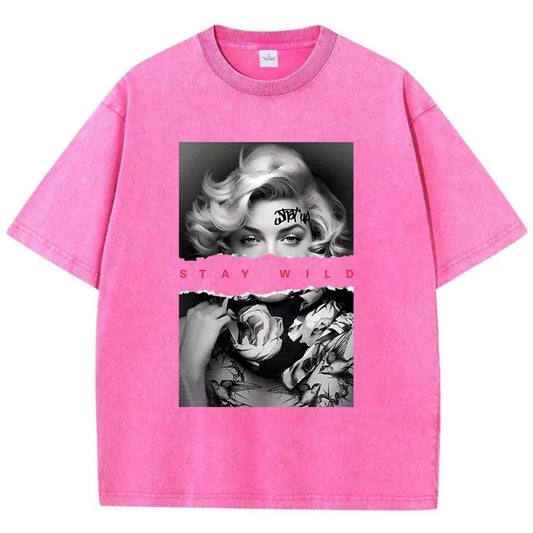 Woman Cotton Washed T-Shirts All-Math Loose O-Neck Short Sleeve European Style Fashion