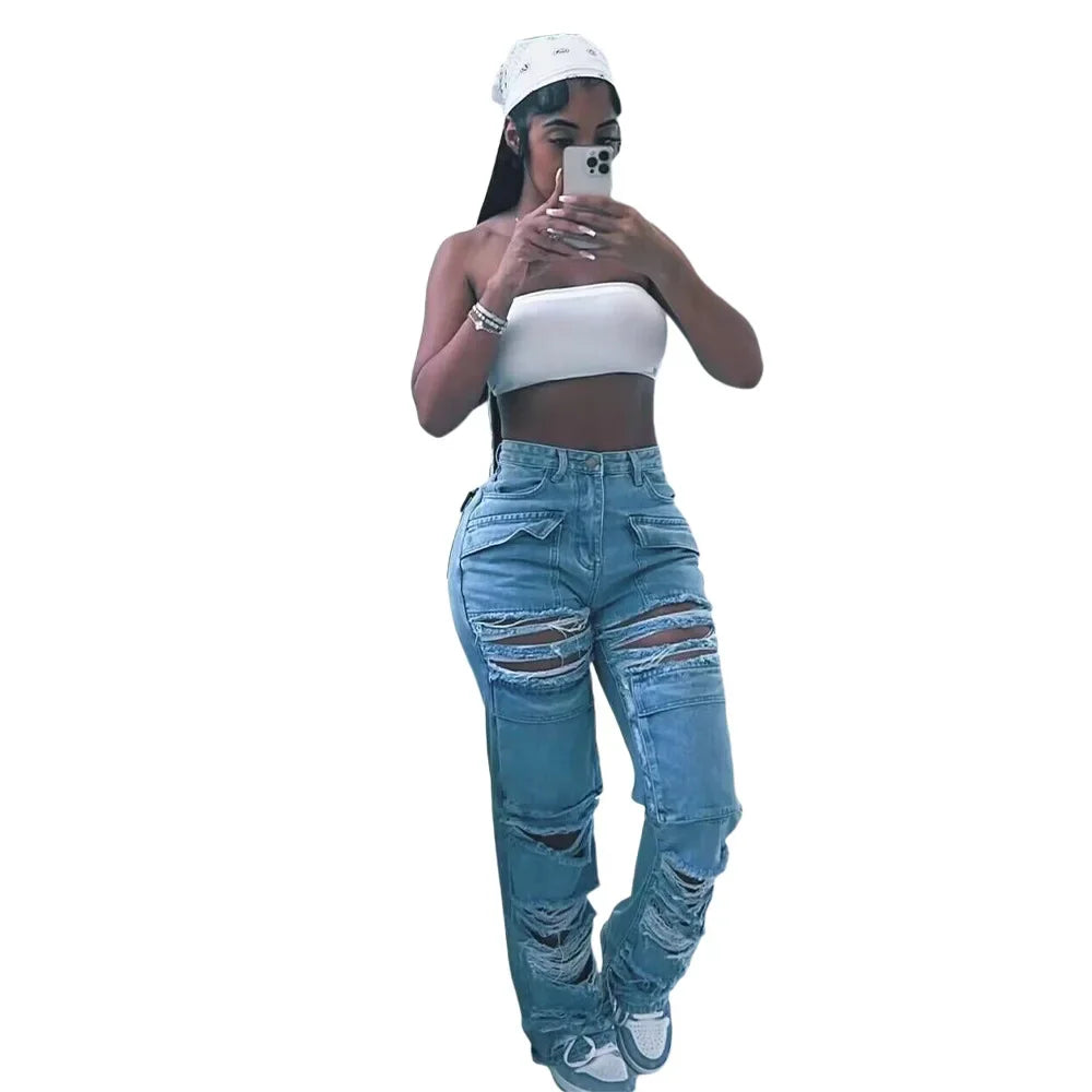 Women Patchwork Denim Jeans