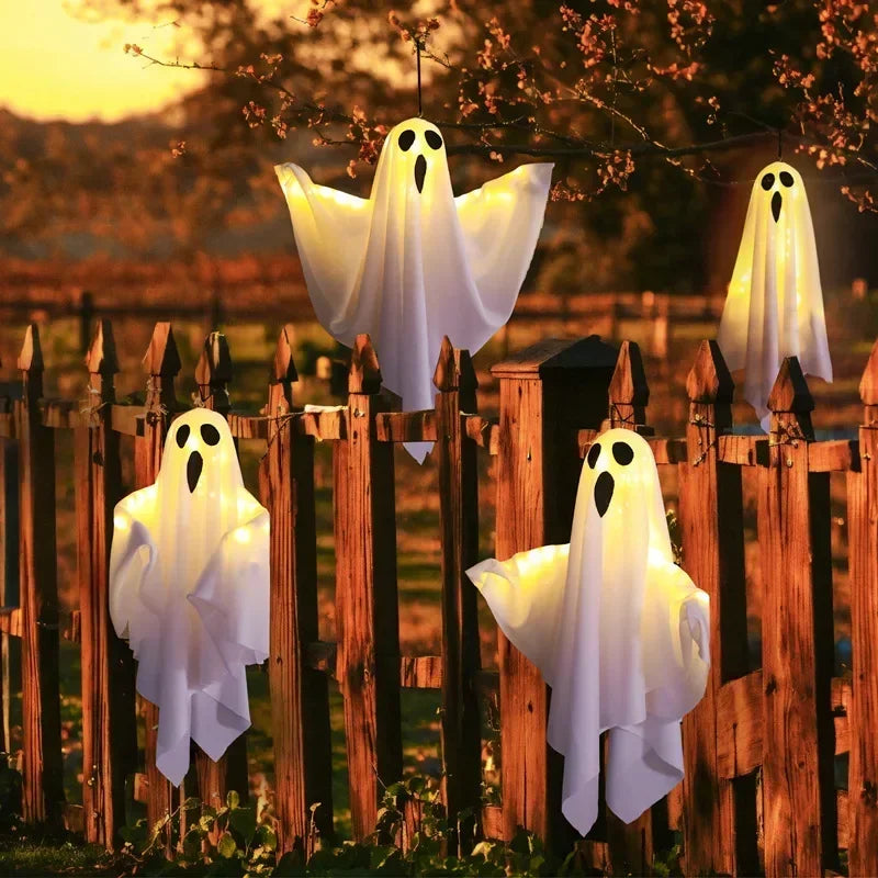 Halloween Glowing White Ghost LED Hanging Ghosts Horror Props with Fairy Light Indoor Outdoor Haunted House Halloween Decoration