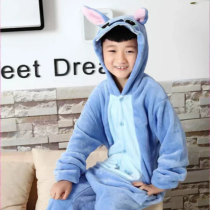 Stitch Pajamas Children Cartoon Plush Kigurumi Onesies Winter Warm Clothes for Boys Girls