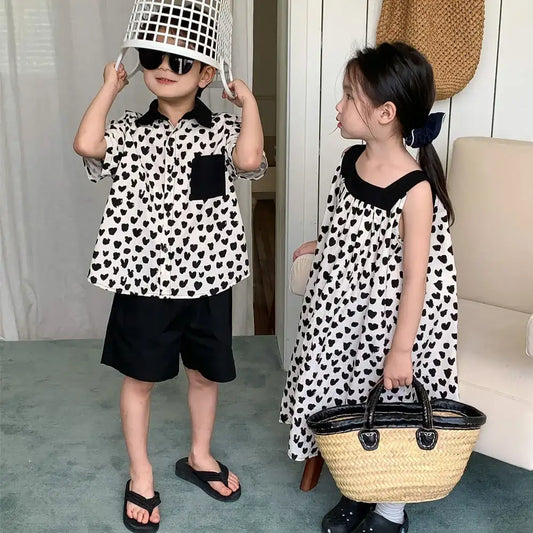 Kids Summer Korean Suspender Skirt Set
