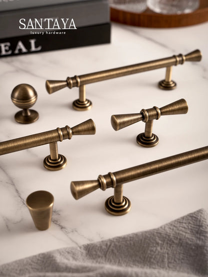 Solid Antique Brass Handle Furniture Handles Single Hole Pendant Drawer Knob T-Bar Kitchen Cabinet Pull Customizable
