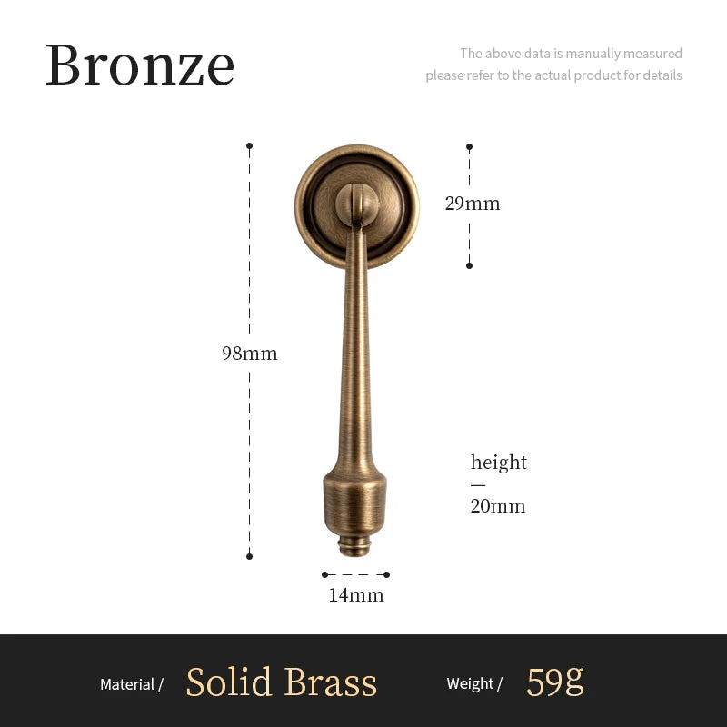 Solid Antique Brass Handle Furniture Handles Single Hole Pendant Drawer Knob T-Bar Kitchen Cabinet Pull Customizable