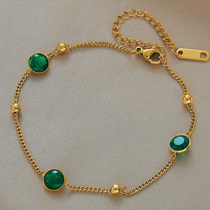 DIEYURO 316 Stainless Steel Butterfly Lightning Green Stone Charm Bracelet For Women