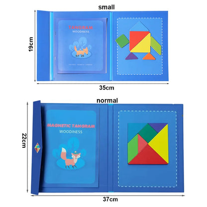 Wooden Jigsaw Magnetic Tangram Puzzle Book Educational Toys For Children Baby Kid Portable Montessori Learning Intelligence