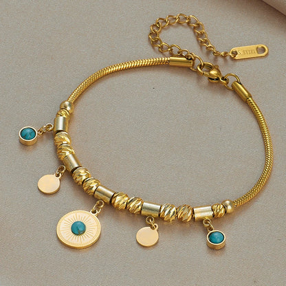 DIEYURO 316 Stainless Steel Butterfly Lightning Green Stone Charm Bracelet For Women