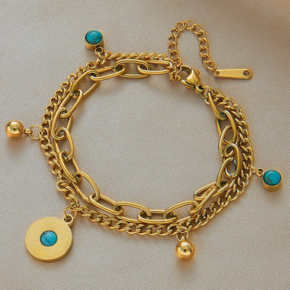 DIEYURO 316 Stainless Steel Butterfly Lightning Green Stone Charm Bracelet For Women