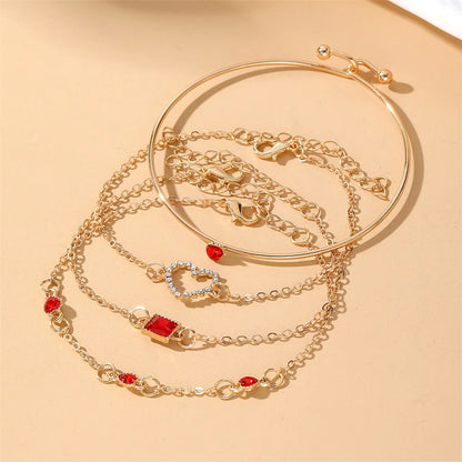 EN Fashion Red Shiny Charm Geometric Crystal Bracelet For Women Elegant Hollow Heart