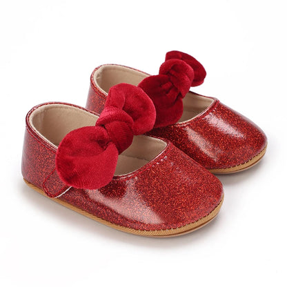Spring and Autumn Girl Baby Shoes Classic Fashion Red Theme Cute Bow Princess Shoes