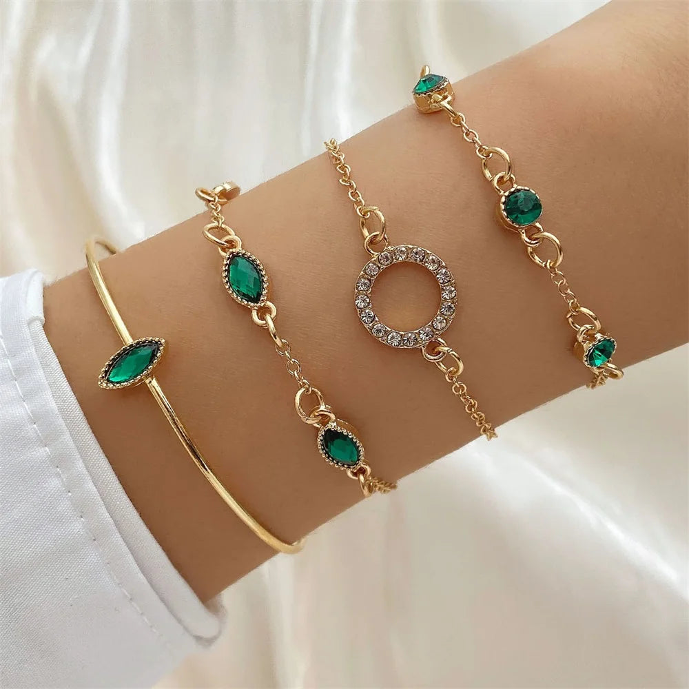 EN Fashion Red Shiny Charm Geometric Crystal Bracelet For Women Elegant Hollow Heart