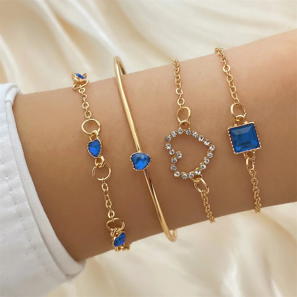 EN Fashion Red Shiny Charm Geometric Crystal Bracelet For Women Elegant Hollow Heart