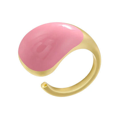 ZHUKOU Enamelled Oil Drop Brass Large Head Teardrop Opening Adjustable Unisex Ring