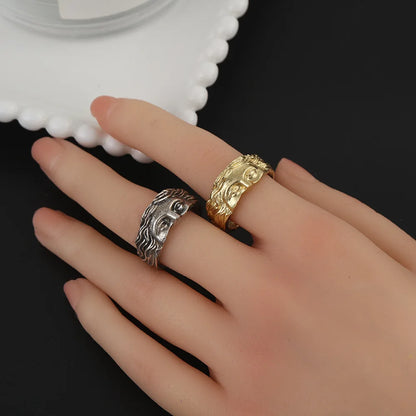 Creative Venus Mask Ring Vintage Thai Silver Relief Opening Adjustable Ring Confession Gift