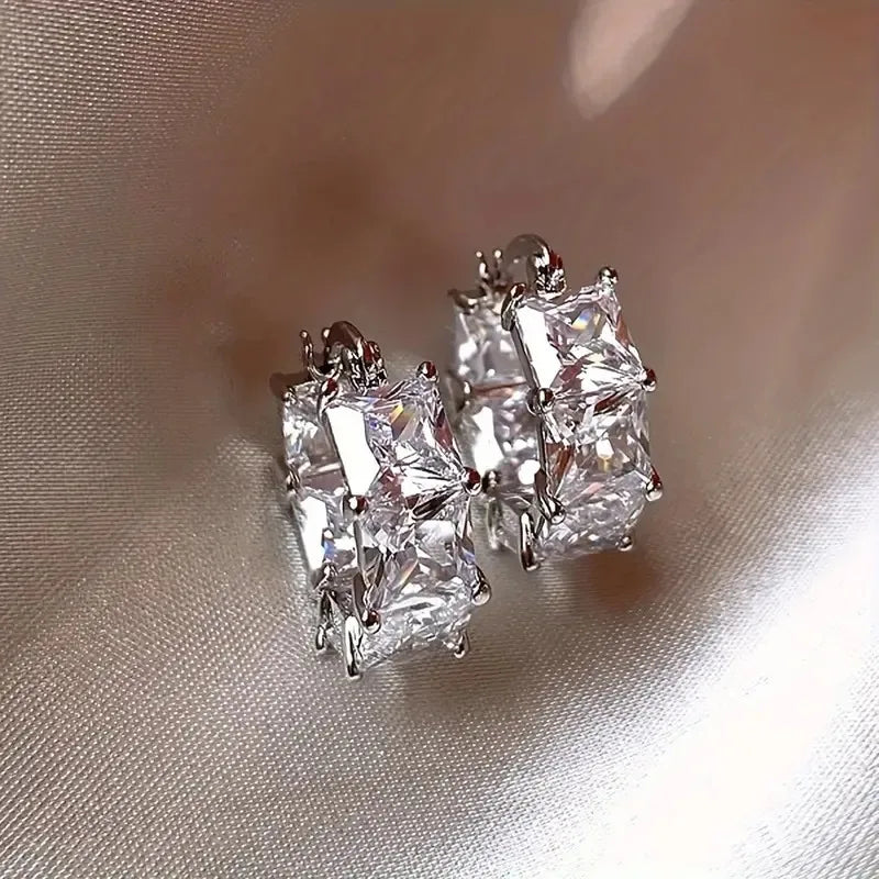 ZAKOL Fashion Hoop Earring Inlaid Shiny Square Crystal Zircon Ear Accessories Party Jewelry for Women