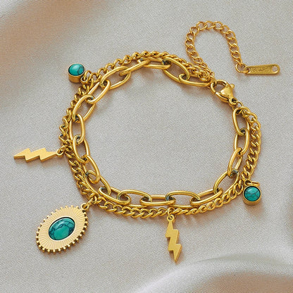 DIEYURO 316 Stainless Steel Butterfly Lightning Green Stone Charm Bracelet For Women