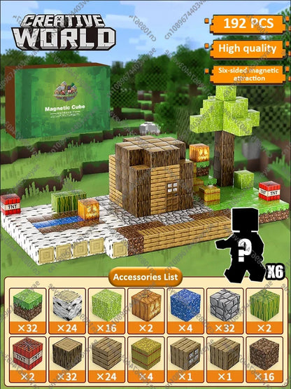 Magnetic Building Blocks Mine World Magnet Cube Set for Boy Girl Kid Age 3+ DIY Model