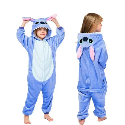 Stitch Pajamas Children Cartoon Plush Kigurumi Onesies Winter Warm Clothes for Boys Girls