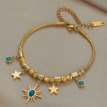 DIEYURO 316 Stainless Steel Butterfly Lightning Green Stone Charm Bracelet For Women